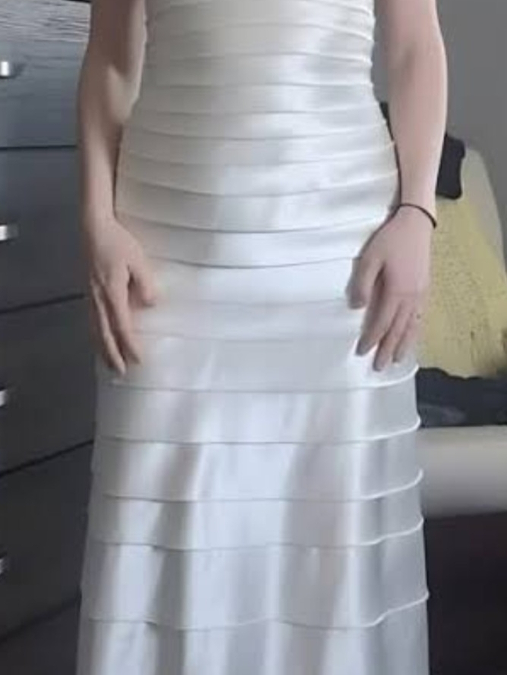 BCBG White Tiered Satin Evening Dress - Women size 6